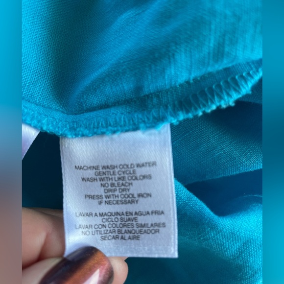 Jones New York Signature 100% Linen Tunic, Aqua And White, Size Large - Picture 6 of 6